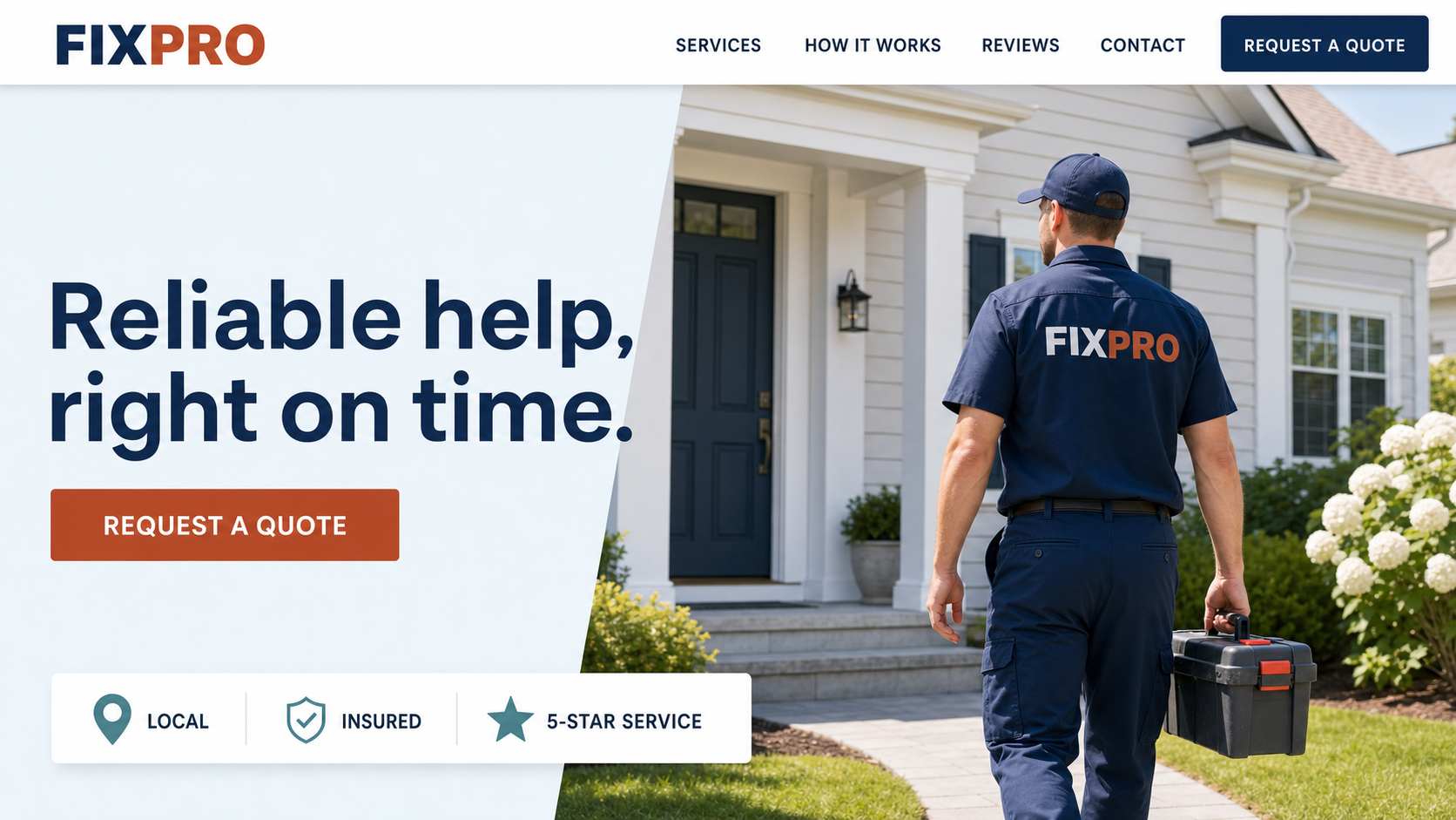 Homepage concept for FixPro, a local home repair service