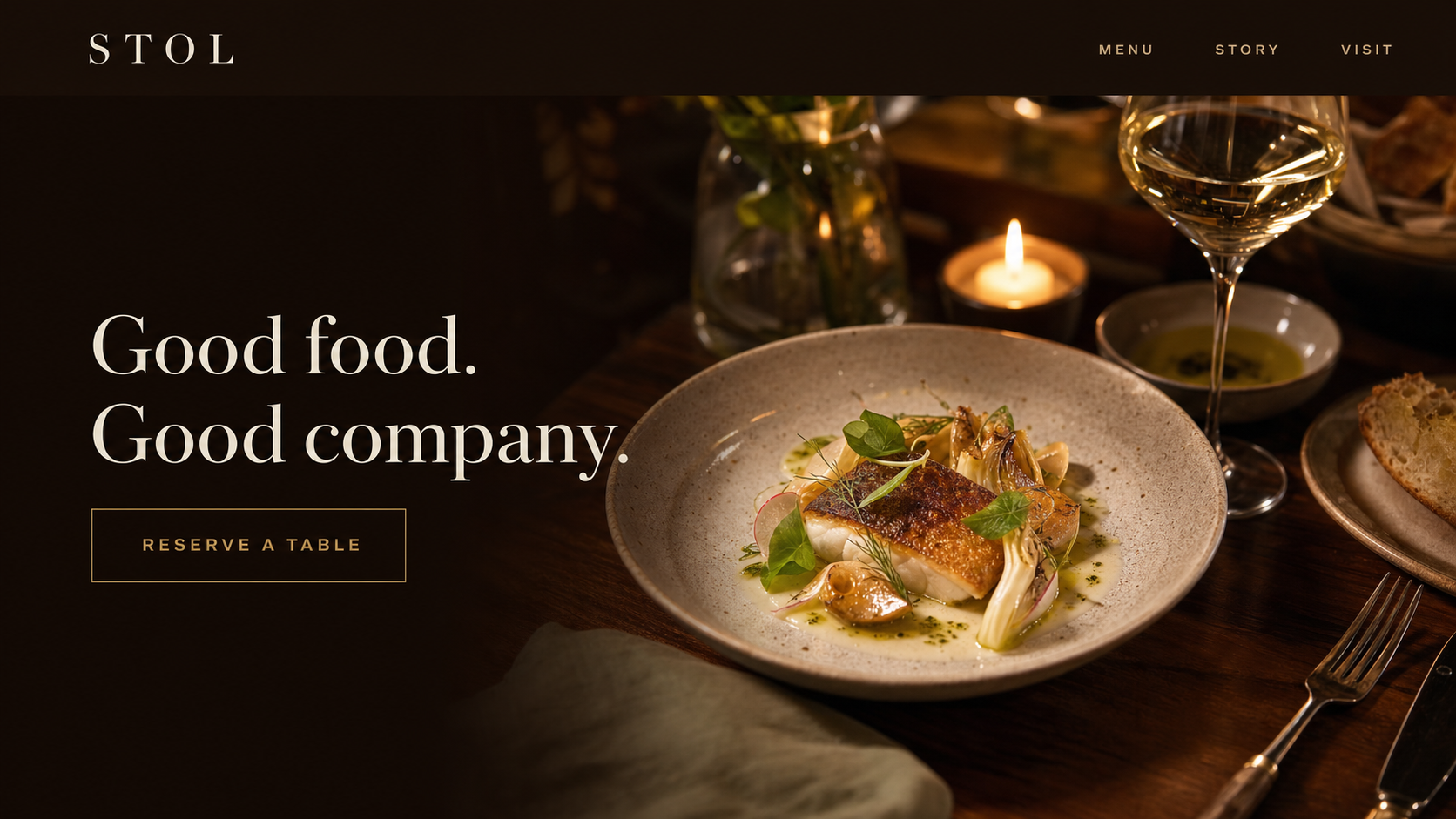 Homepage concept for Stol, a modern restaurant
